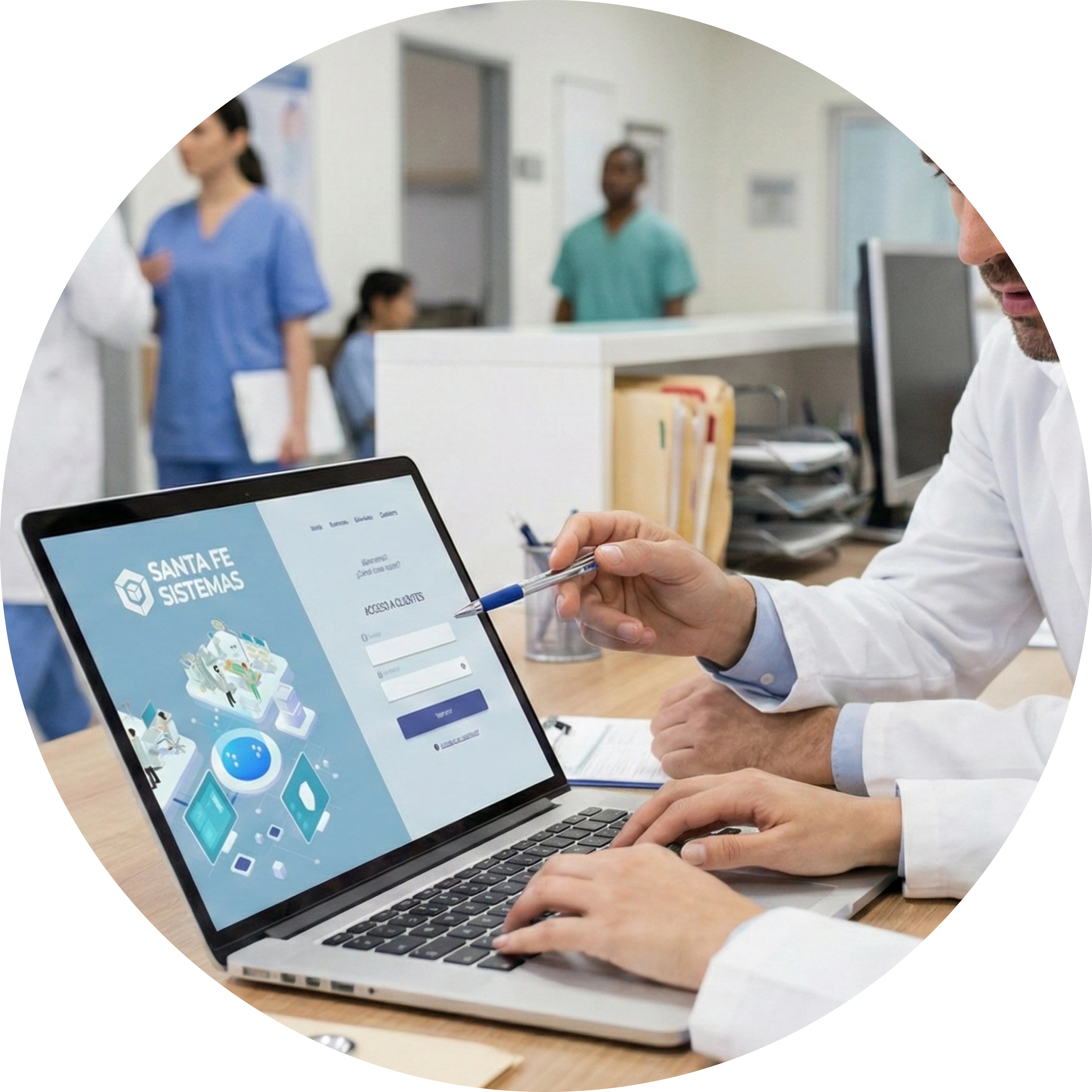 Healthcare professionals using Santa Fe Sistemas